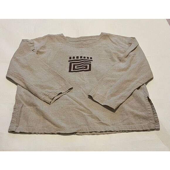 Vintage Southwest Indian Foundation brown 55% linen long sleeve top - Picture 1 of 6